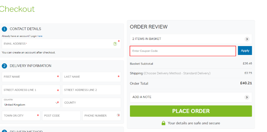 Incontinence Supermarket checkout page where to use a discount code