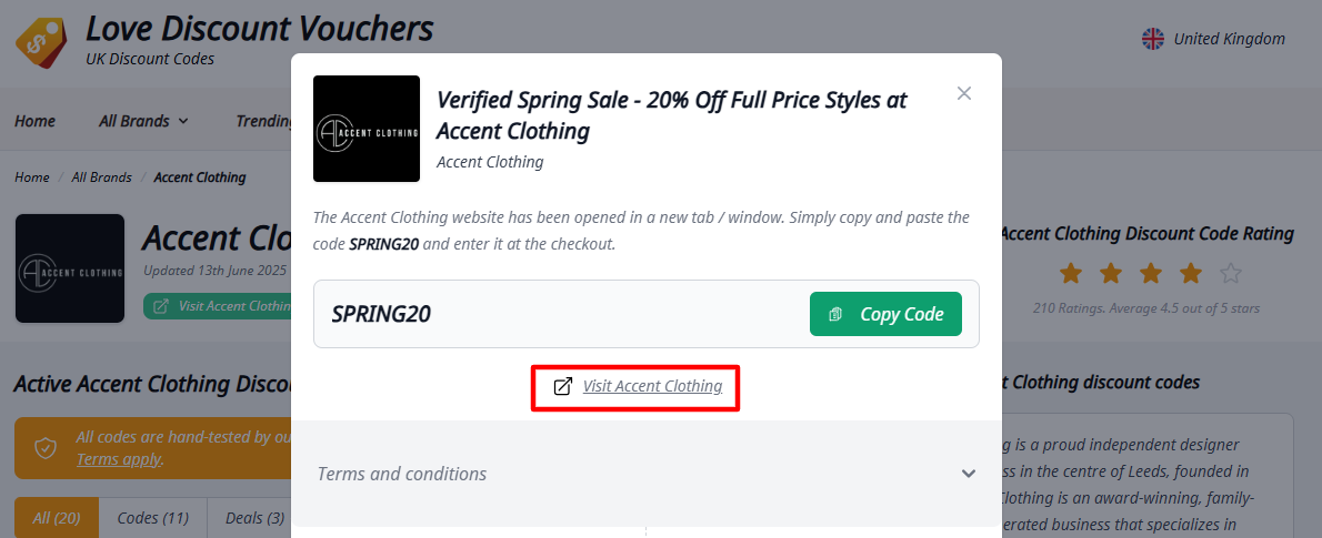Tap on a red box to redirect to Accent Clothing's site