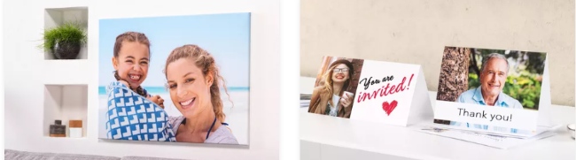mom and daughter smiling on a ainting and post cards with older man and lady