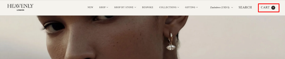 The Heavenly London homepage with the shopping categories