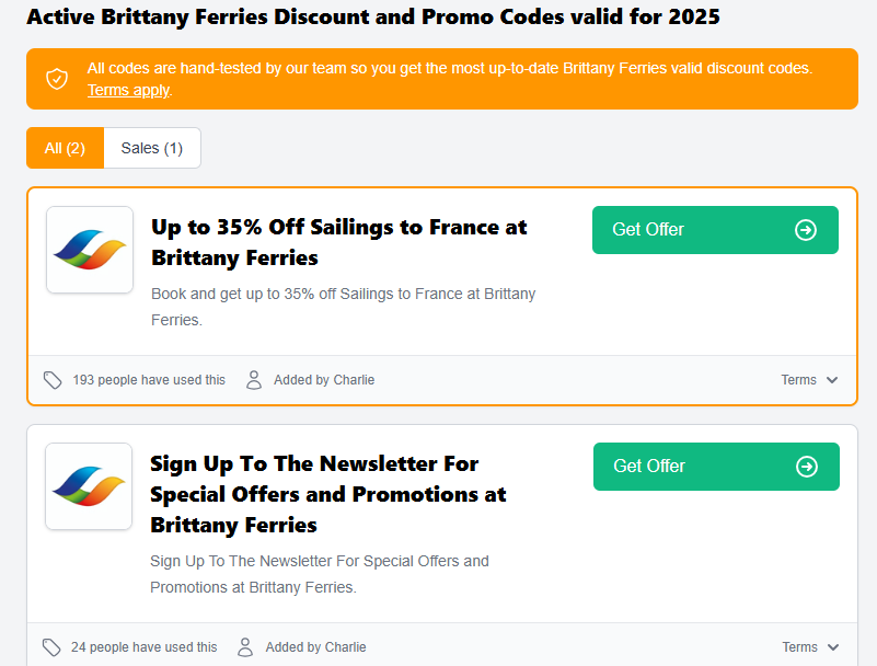 Love Discount Vouchers active Brittany Ferries discount codes that you can look through