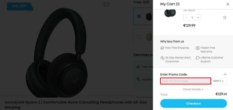 Enter your Soundcore promo code from {sitte} and apply it