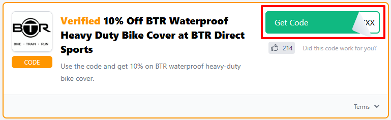 A BTR Direct Sports voucher code with "Get Code" in a red box.