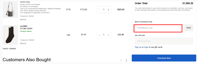 A box where you can add your HBX voucher code to redeem it
