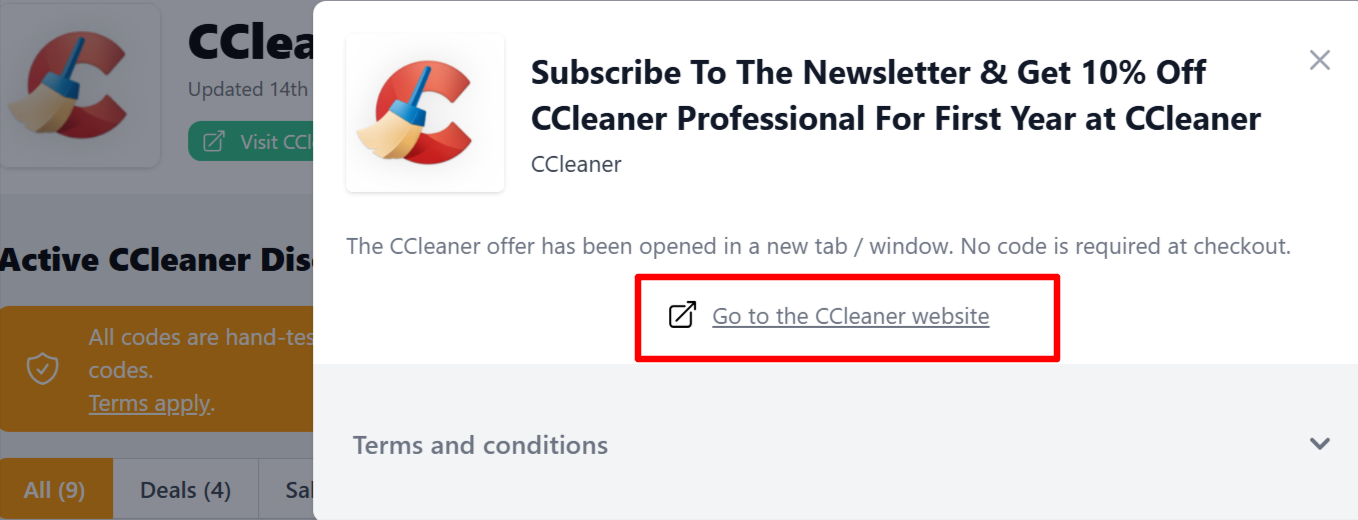 A CCleaner voucher code on an onscreen page on our site