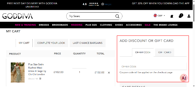 discount voucher code box highighted in a red colour