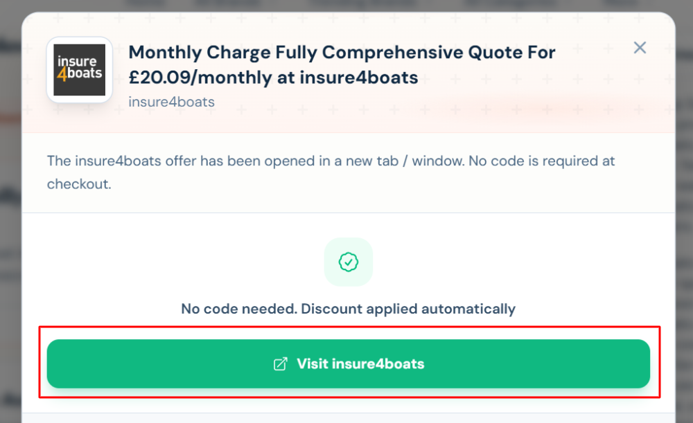 An insure4boats offer with "Visit insure4boats" in a red box