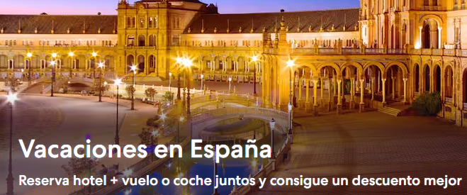 imagen de la web de expedia de monumento español anunciando vacaciones en españa