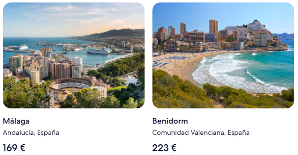 imagen de la web de expedia de los destinos y sus precios