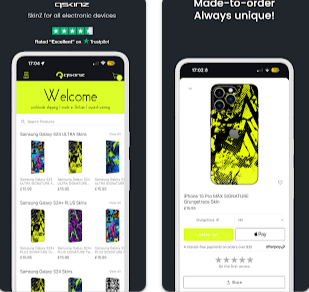 EasySkinz's app on a back background