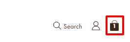 The shopping bag icon from the Carvela website with a red box around it.