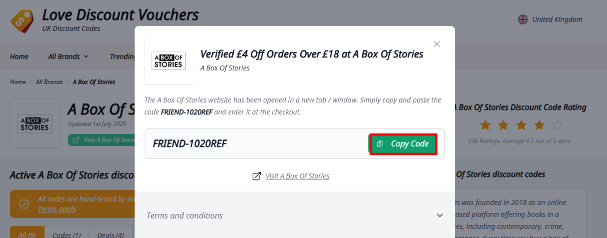 A red box copy an A Box Of Stories discount code