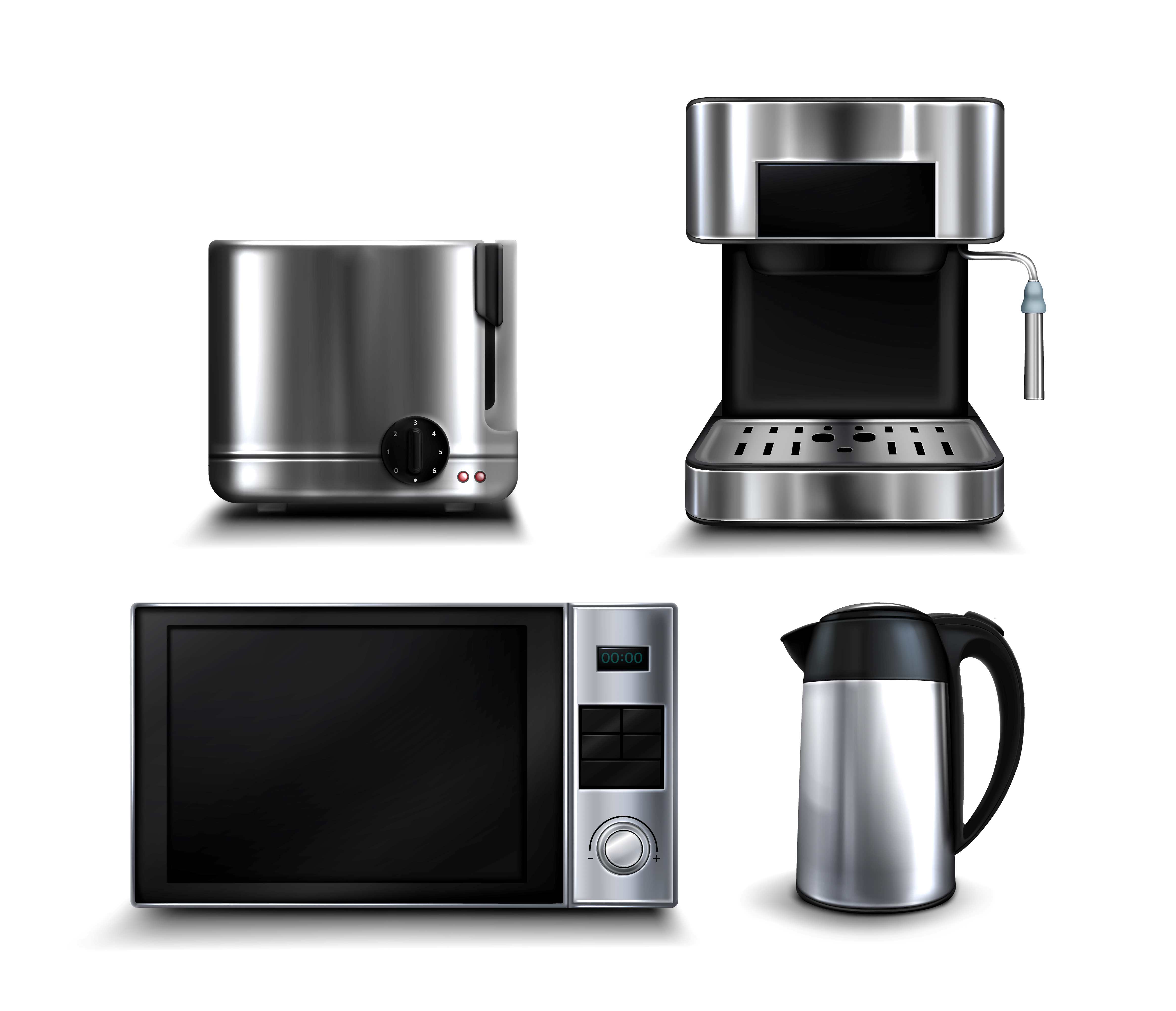 various home appliances on a white background