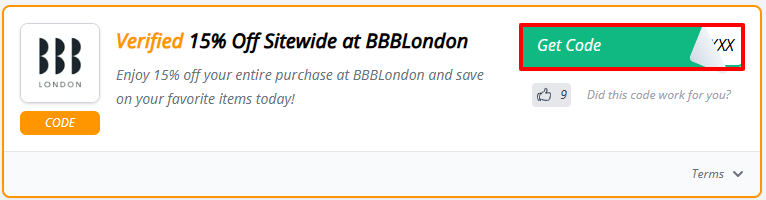 A red box will reveal a BBBLondon voucher code