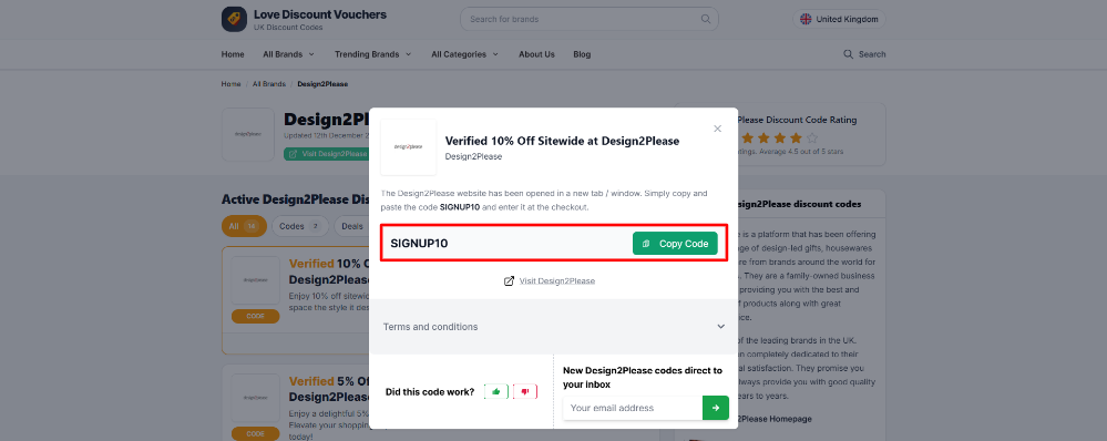A discount code from Design2Please