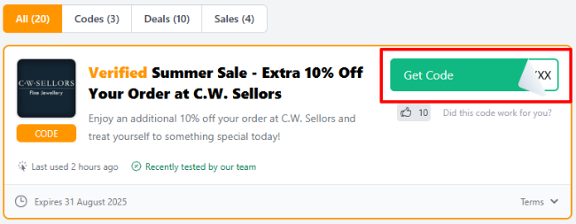Our page features C.W. Sellors discount codes and deals you can apply to your purchase.